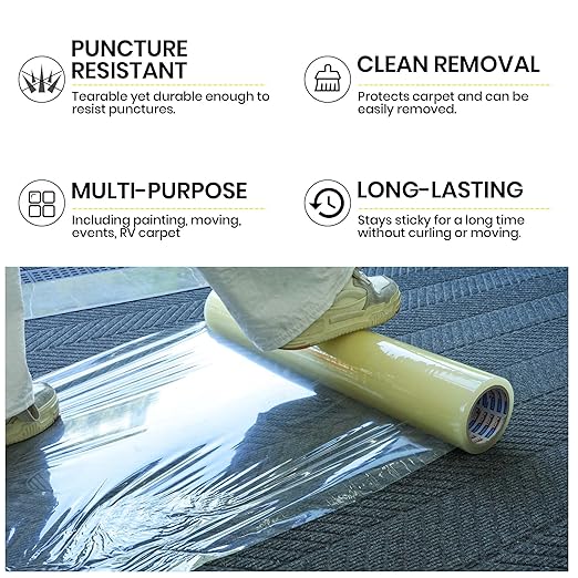 ADHES Carpet Protection Film,Clean Removal,24" x 200',Clear Self-Adhesive Surface Protective Film
