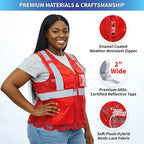 Lace-Mesh Safety Vest for Women & Men - Breathable, High Visibility Vest with Zipper & ANSI Class 2 Reflective Strips