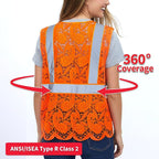 Lace-Mesh Safety Vest for Women & Men - Breathable, High Visibility Vest with Zipper & ANSI Class 2 Reflective Strips