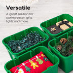 IRIS USA 4-Pack 12 Gallon Storage Bins with Lids |Made in USA| Heavy Duty Plastic Tote Containers for Holiday Organization, Large - Green/Red