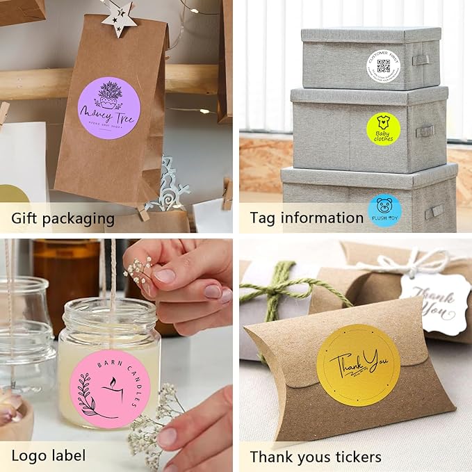 3 X 3 Inch Round Thermal Labels Circle Color Coding Labels Printable Waterproof 500PCS Round Stickers Adhesive Writable for Office, Home, Garage, DIY Sticker, Name Tag, Light Brown