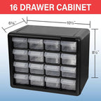 Akro-Mils 16-Drawer Plastic Drawer Storage Cabinet for Garage Organization, Beads, Makeup Organizer, Building Bricks Storage, Teacher Toolbox, 10-1/2" W x 6-1/2" D x 8-1/2" H, 10716 Black