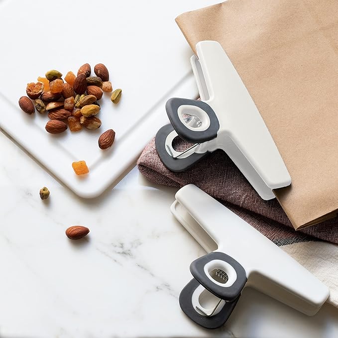 COOK WITH COLOR Wide Heavy Duty Chip Clips, Large Bag Clips for Food Storage, Pack of 4, White