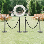 Crowd Control Stanchion Set, 4 Packs Stanchion Set with 4.92 ft/1.5 m Black Retractable Belt and 2 Ropes, Black Crowd Control Barrier for Theaters, Parties, Wedding, Exhibition
