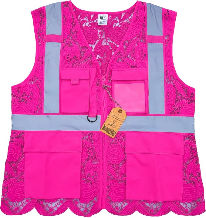 Lace-Mesh Safety Vest for Women & Men - Breathable, High Visibility Vest with Zipper & ANSI Class 2 Reflective Strips