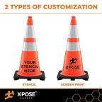 Xpose Safety 28 Inch Orange Traffic Cones with 6" & 4" Collars, 24-Pack - Multipurpose PVC Plastic Safety Cone for Parking, Soccer, Caution, Kids and Construction - DOT Approved