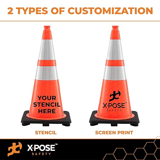 Xpose Safety 28 Inch Orange Traffic Cones with 6" & 4" Collars, 8-Pack - Multipurpose PVC Plastic Safety Cone for Parking, Soccer, Caution, Kids and Construction - DOT Approved
