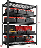 48''W Wire Garage Metal Shelving, 3020 Lbs Heavy-Duty Garage Storage Shelves, 5-Tier Adjustable Reinforced Shelves for Laundry Rooms, Basements, Kitchens&Outdoor (48''W*24''D*72''H)