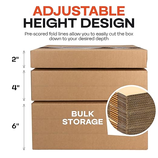 Multi-Depth Corrugated Shipping Boxes, 14"L x 12"W x 6"H, 20-Pack - USA-Made Boxes for Moving, Storage & Small Business Packaging - Heavy-Duty Cardboard Bines for Household & Office by IDL Packaging