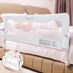 TotCraft FlexGuard Adjustable Length & Height Bed Rail for Toddlers – Fits Twin, Full, Queen & King Beds – 35.5″ or 59″ Two Fixed Lengths – 14 Height Levels – ASTM Certified Kids Safety Guard (White)