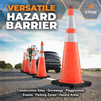 Xpose Safety 36 Inch Orange Traffic Cones with 6" & 4" Collars, 48-Pack - Multipurpose PVC Plastic Safety Cone for Parking, Soccer, Caution, Kids and Construction - DOT Approved