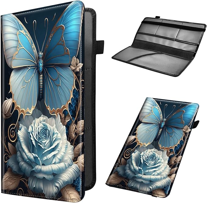 Car Registration and Insurance Holder, Leather Car Glove Box Organizer, Cool Car Accessories for ID, Driver's License Cards & Essential Document,business cards,Men&WomenWhite Rose Gold Butterfly