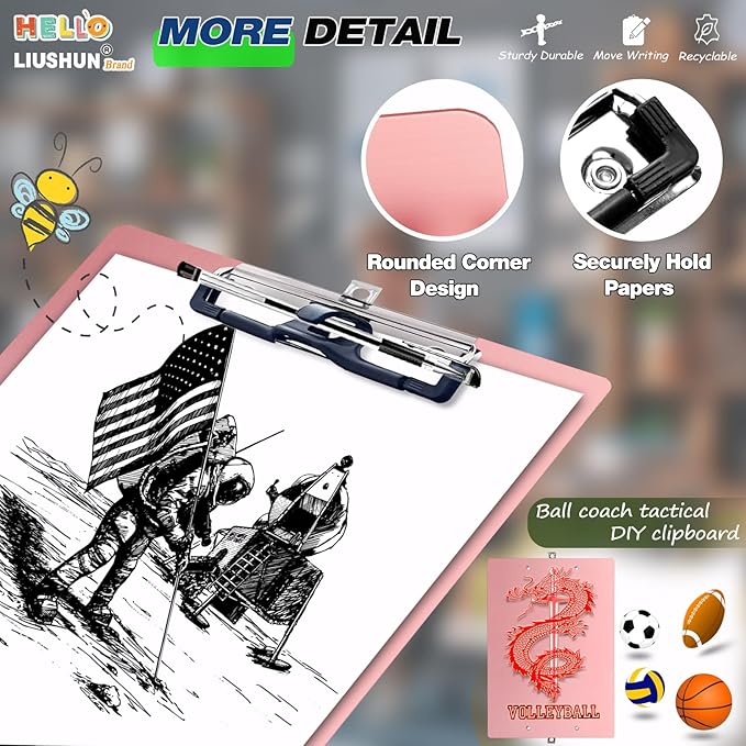 Aluminum Metal Clipboard Stainless Hangable Pen Holder Double Clip Board Size A4 9" x 12.6" for School Office Business Medical Professionals Workshop Factory (Pink, A4-DoubleClip)