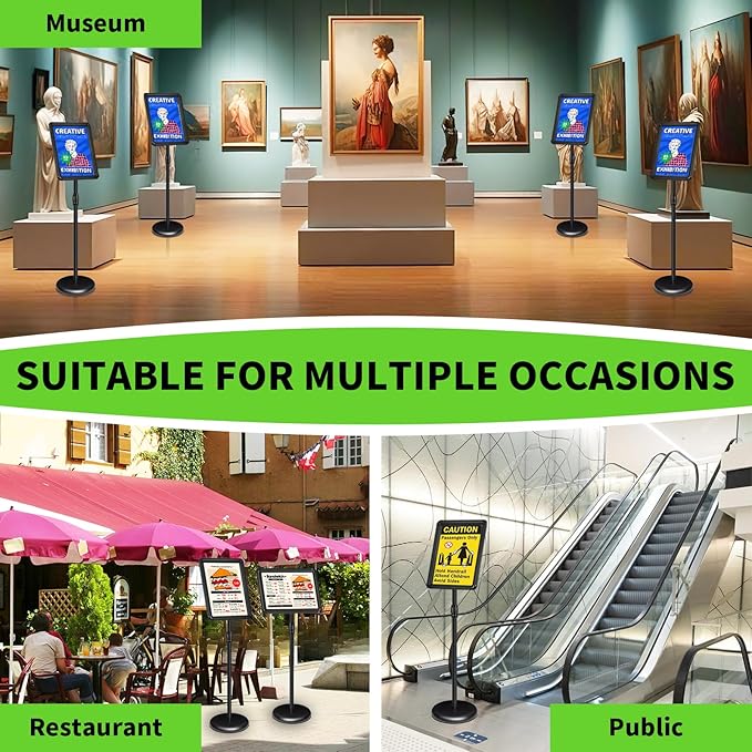 Adjustable Pedestal Sign Holder Stand 11x17Inch, Floor Standing Poster Sign Stand, Aluminum Frame for Vertical/Horizontal View Sign Stand,Outdoor/Indoor Standing Sign Holders(Black,Round)