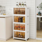 Storage Bins with 2 Lids and Wheels, 270QT-45QT*6Tier Collapsible Bathroom Storage Cabinet with Clear Doors, Plastic Stackable Closet Organizers and Containers White