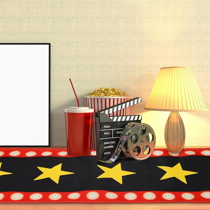 2 Pcs 13 x 72 Inch Movie Night Table Runner with Gold Star Design - Movie Night Black Carpet Decoration for Birthday Party Supplies （Black）