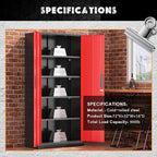Greenvelly Metal Garage Storage Cabinet with Lock, 72" Metal Storage Cabinet with 2Doors and 4Adjustable Shelves, for Home Office, School,Gym (Black&Red)