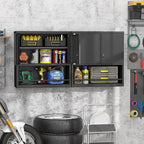 GREATMEET Garage Wall Cabinet, Metal Garage Storage Cabinets, Locking Utility Cabinet, Hanging Cabinets for Wall, Wall-Mounted Garage Cabinets, Black