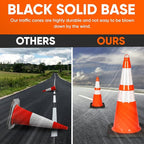 Pyle 28-Inch Safety Traffic Cones, 10-Pack Orange Parking Cones with Reflective Collars, Stackable PVC Construction for Roadwork, Sports Training & Events, Solid High-Density Base for Stability