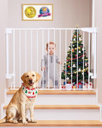 Cumbor 29.2–43" Baby Gate for Stairs, Wall-Mounted (Drill Required), Expandable No Bottom Bar Dog Gate, Auto Close Extra Wide Walk Thru, Pet & Toddler Proof Gate, Top & Bottom of Stairways (White)