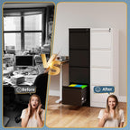 4 Drawer File Cabinet with Lock, Vertical Filing Cabinets for Home Office, Metal Storage Cabinets, Heavy Duty File Cabinet for Letter/Legal/A4/F4 Size Amssebly Required, Black