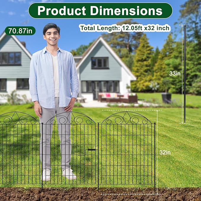 SUNLAX 10 Panels Garden Fence 24ft(L) x 32in(H) Fencing Tall for Yard Dog Pet Fence No Dig Temporary Fence Barrier for Outdoor Patio with Gate