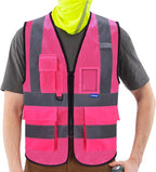 A-SAFETY High Visibility Mesh Safety Reflective Vest with Pockets and Zipper,Hi Viz Work Vest for Men Women (Pink Mesh L)