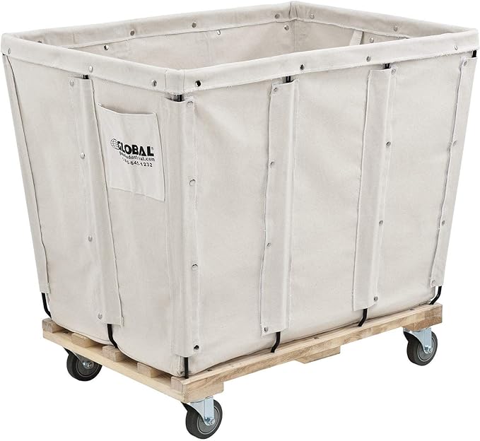Global Industrial 16 Bushel, Canvas Basket Bulk Truck, 40" L x 28" W x 35" H, Unassembled, Rolling Laundry Cart, Commercial Material Handling Cart with Swivel Rubber Casters