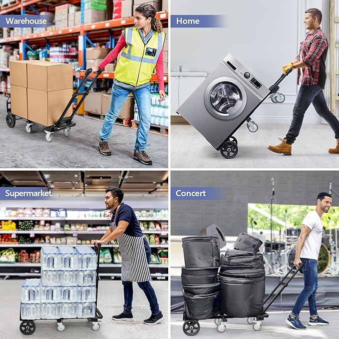KEDSUM 3-in-1 Convertible Hand Truck Dolly, 600LBS Heavy Duty Dolly Cart with Wheels, Dolly Cart with Adjustable Handle & Caster Wheels for Home,Office,School, 6 Wheels Innovative Design, Collapsible