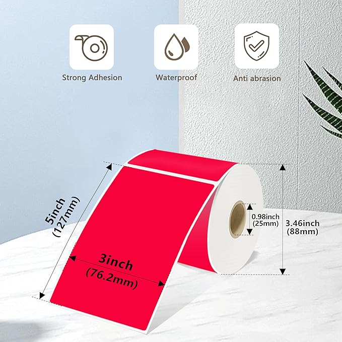 3x5 Inch Thermal Label Stickers,300Pcs Waterproof Rectangle Labels for Storage Bins,Moving Boxes,Address & Inventory Organization,Small Business Labeling,Red