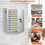 125 Key Lock Box Wall Mount with Anti-Theft Deposit Key Slot, White Key Cabinet with Key Hooks & 125 Tags Key Labels, Key Safe for Hotels & Office & Companies & Car Dealerships