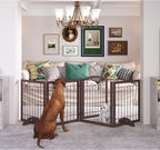 JSB 96-inch Extra Wide 30-inch Tall Dog gate with Door Walk Through, Freestanding Pet Gate for Halls, Stairs & Home, Pet Puppy Safety Dog Fence with 2PCS Support Feet (Espresso)