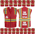 BeautyWill 10/20 Pack Custom Logo Safety Vest,Bulk High Visibility Class 2 Reflective Work Vests