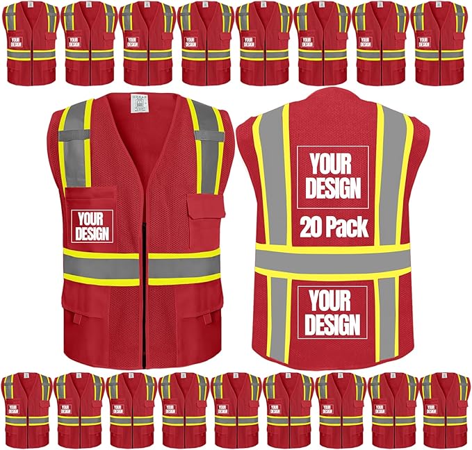 BeautyWill 10/20 Pack Custom Logo Safety Vest,Bulk High Visibility Class 2 Reflective Work Vests