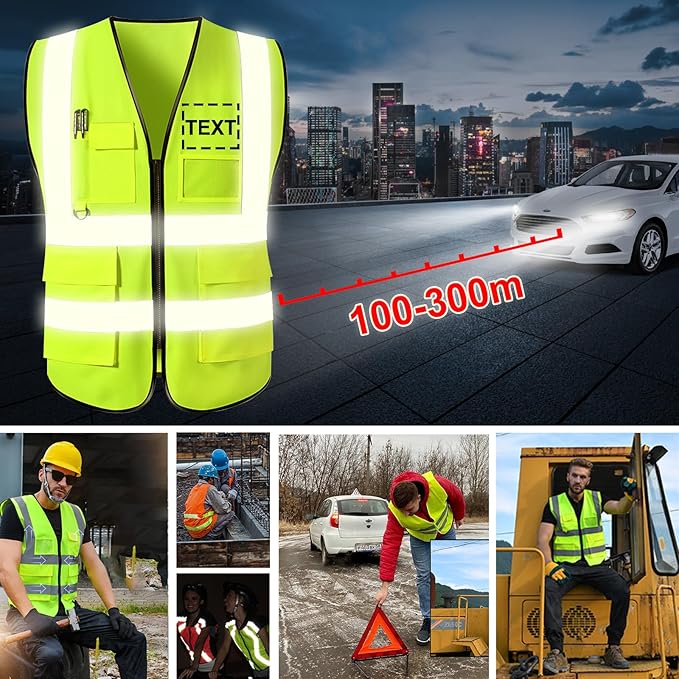 Personalized Safety Vest Custom High Vis Vest Customize Logo Safety Vest with Reflective Strip 5 Pockets Workwear