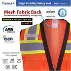 ProtectX 6 Pockets High Visibility Safety Vest for Men Women Class 2 Reflective Hi Vis Work Construction Vest