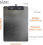 Hardened 9.4" Wx12.6 L 3K Carbon Fiber Clipboard Ultimate Light and Thin Portable Cool Black Twill Smooth Hard Writing Board Black Low Profile Clip Hide Hook Art Paint Draw