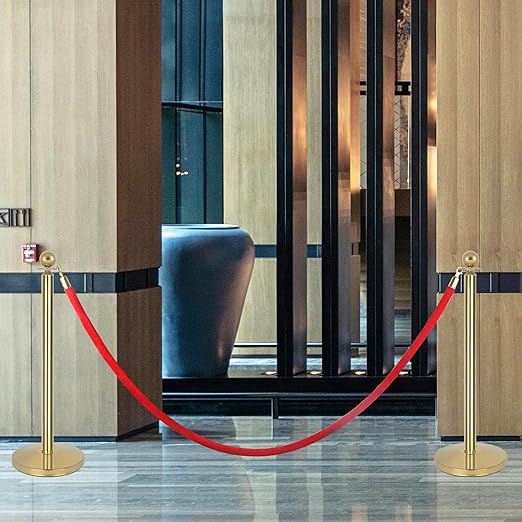 2Pack Stainless Steel Stanchion Posts 9.8ft Red Velvet Rope Suitable for theaters, stadiums and Other venues Easy to Install Gold