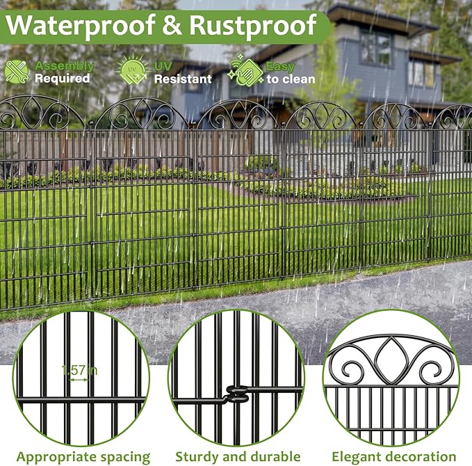 8 Panels No Dig Tall Garden Fence Panel – 48" H X 21' L Rustproof Metal Dog Fence Outdoor for Yard, Decorative Animal Barrier Fence for Pet, Garden Border, Patio, Flower Beds| Temporary Fencing