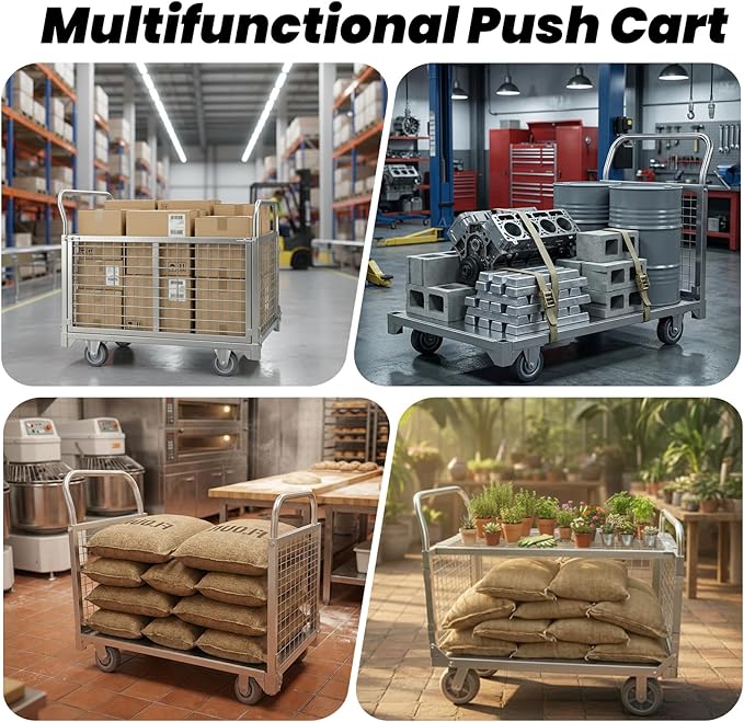 Platform Truck with Cage 2200 LBS - 40" x 24" Heavy Duty Steel Utility Cart with Removable Wire Mesh Sides, Industrial Push Cart for Warehouse, Stocking, and Moving