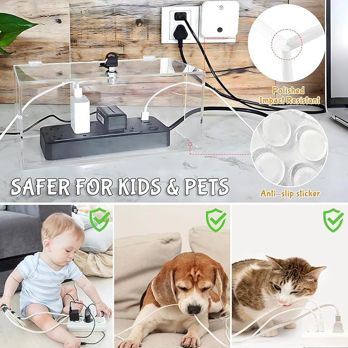 2PC Cable Management Box with Lock,Acrylic,Cable Organizer Box & Power Strip Cover, Wire Organizer for Surge Protector Power Strip,TV Computer,Cable Wires of Home,Office,Child and Pet Proof