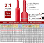 Chanzon 2:1 Ratio 1/16" (1.5mm) Heat Shrink Tubing 8Ft Roll (2.5M Total Length) Red Polyolefin Sleeving Wrap Shrinking 2 to 1 1pcs