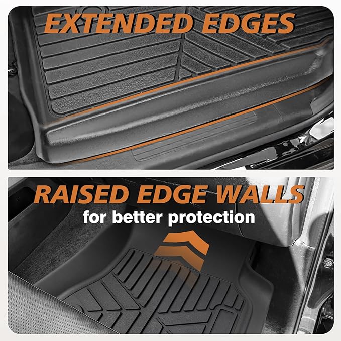 TripleAliners Floor Mats All Weather Liner Compatible with 2019-2026 RAM 1500 Crew Cab Accessories 1st & 2nd Row Floor Liners TPE Heavy Duty Custom Fit Car Mats (Not for Classic)