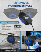 Retractable Extension Cord Reel, 50 FT Heavy Duty Power Cord, 14AWG/3C SJTOW, 3 Grounded Outlets Lighted Triple Tap, 13 Amp Circuit Breaker, UL Listed, Blue U50CR06