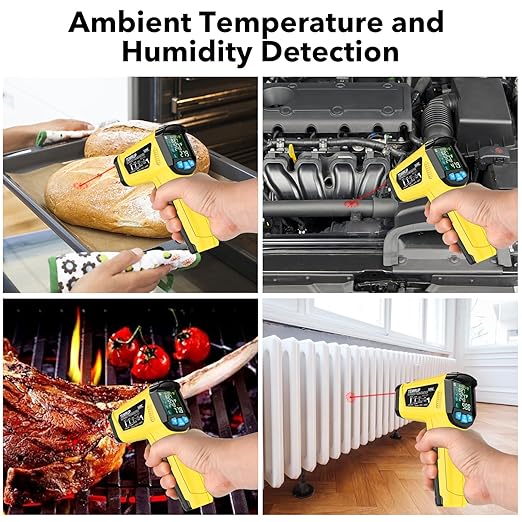Infrared Thermometer Gun, TEMIRUP Non Contact Digital Laser Temperature Gun with K-Probe for Industrial, Cooking, Griddle,Engine, HVAC, Humidity,Adjustable Emissivity -58°F to 1472°F(-50~800°C)