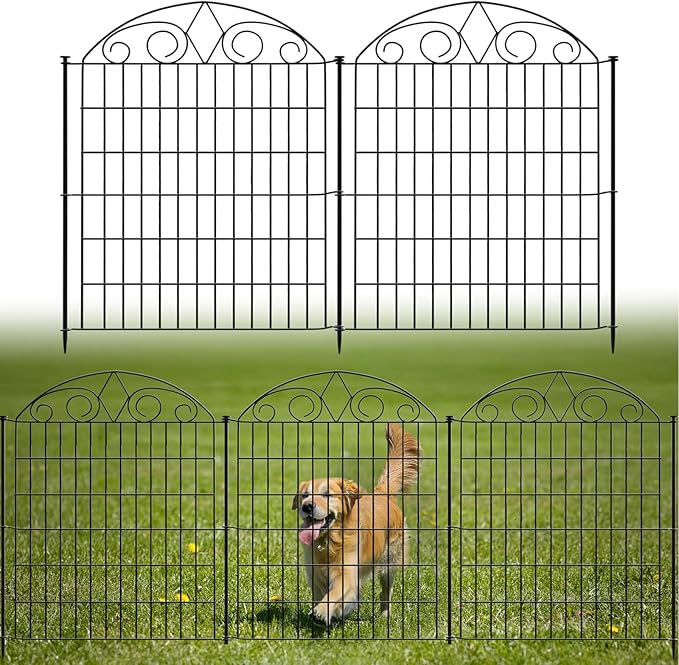 SUNLAX 10 Panels Garden Fence 24ft(L) x 32in(H) Fencing Tall for Yard Dog Pet Fence No Dig Temporary Fence Barrier for Outdoor Patio with Gate