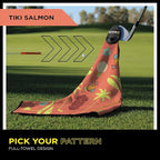 STICKIT Magnetic Salmon Pink Tiki Golf Towel | Top-Tier Microfiber Golf Towel with Deep Waffle Pockets | Industrial Strength Magnet for Strong Hold to Golf Carts or Clubs