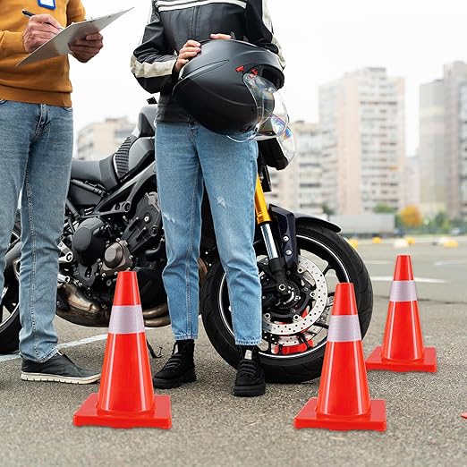 Traffic Safety Cones 18 Inch 6 Pack - Orange Road Parking Cones with Reflective Collars, Heavy Duty PVC Construction Cone Structurally Stable for Road Parking, Traffic Control, Driveway