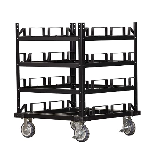 Trafford Industrial Stanchion Post Cart, 12 Posts, Horizontal Padded Storage and Locking Wheels for Safety