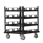 Trafford Industrial Stanchion Post Cart, 12 Posts, Horizontal Padded Storage and Locking Wheels for Safety
